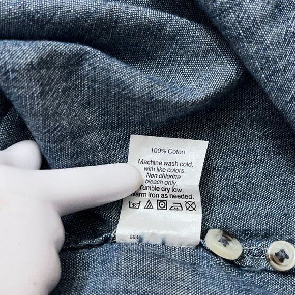 J.Crew Shirt Mens Size M Short Sleeve Chambray Slim Fit Pockets Cotton Blue - Picture 6 of 6